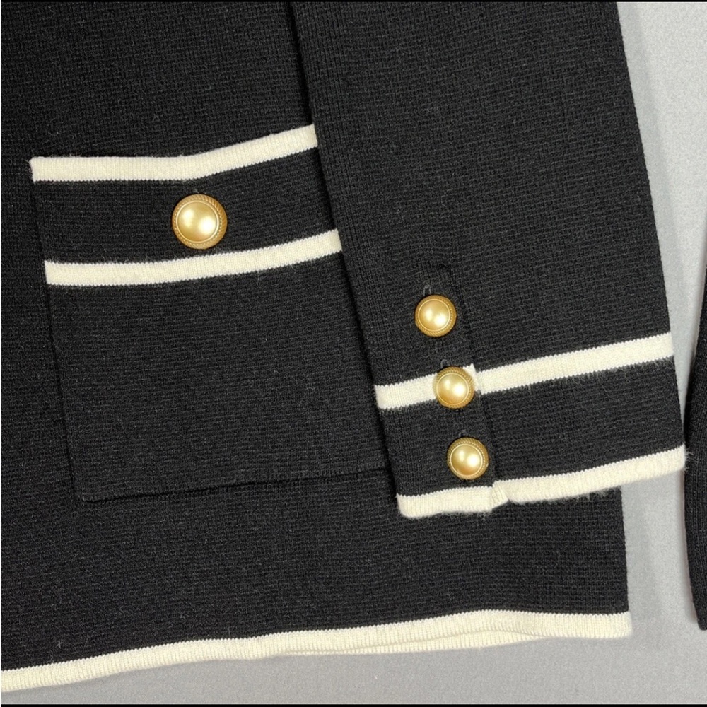 Talbots Womens Open Front Cardigan Sweater Blazer Black Ivory 2 Piece Set Large - Picture 8 of 16